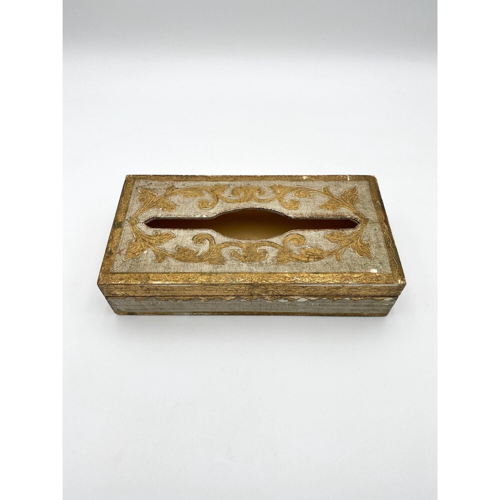 Florentine Tissue Box Cover: Gilded Gold & White, Hollywood Regency Decor